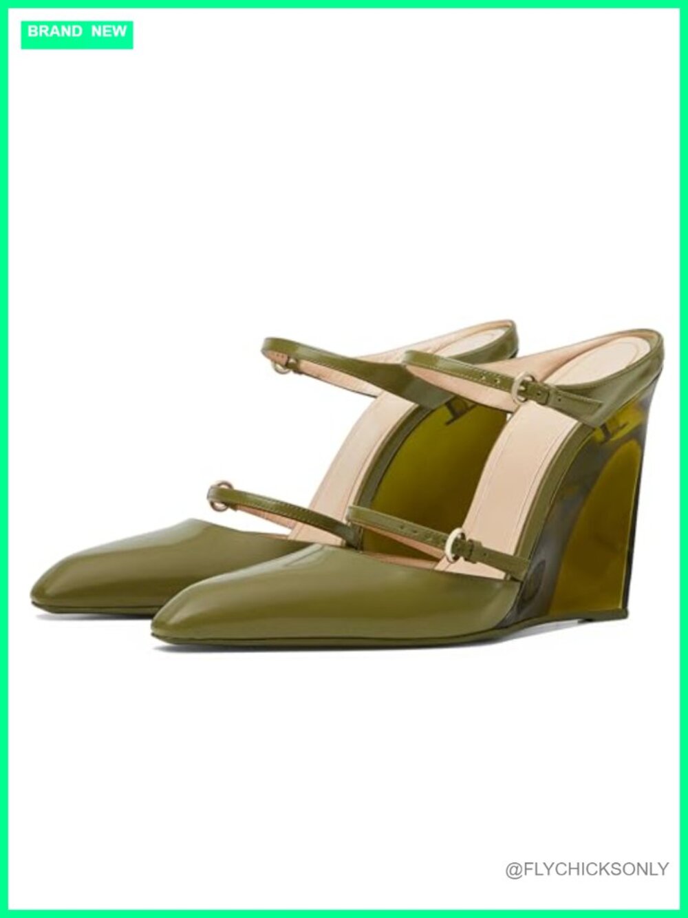 Clear Wedge Heels Closed Pointed Toe Mule Buckle Strap Slip On Party Evening
